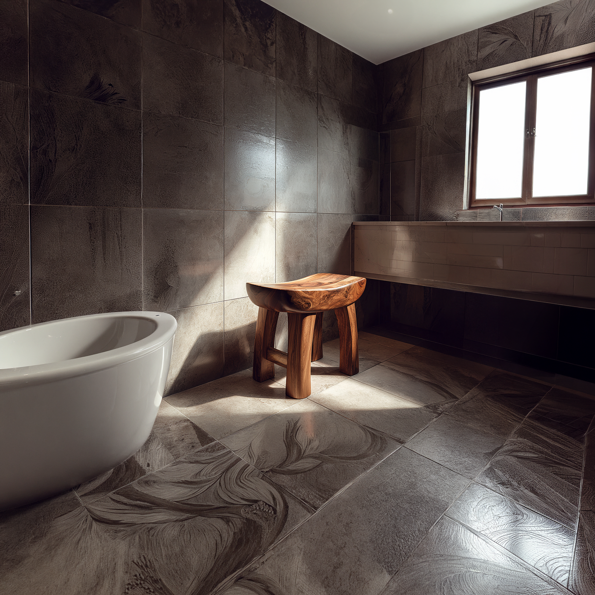 Hand-Carved Solid Wood Stool for Organic Modern Spaces