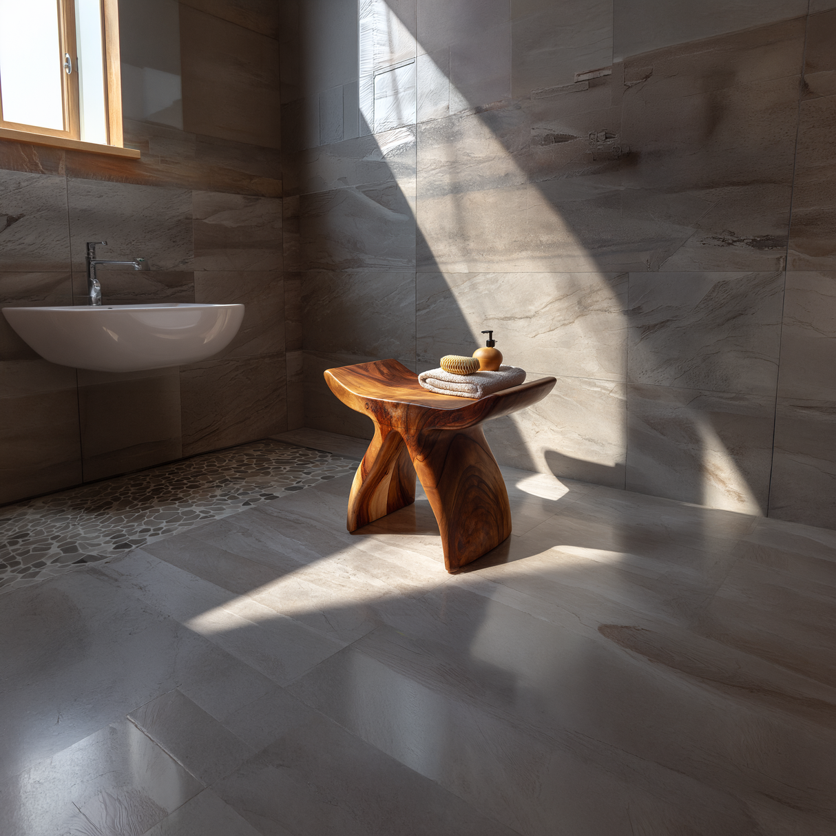 Solid Wood Spa Stool with Sculptural Saddle Seat