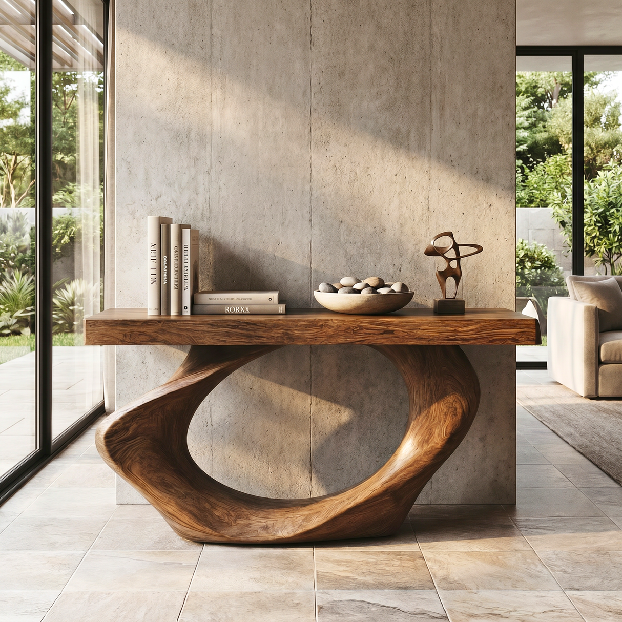 Console Table Solid Wood with Oval Loop Base for Entryway Decor