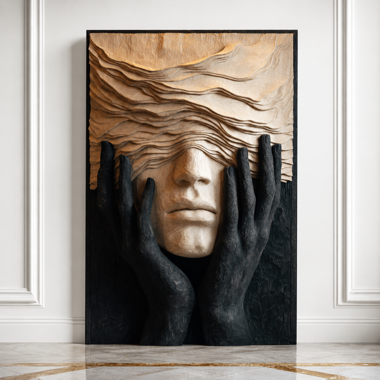 Organic Wood Wall Sculpture with Hidden Face