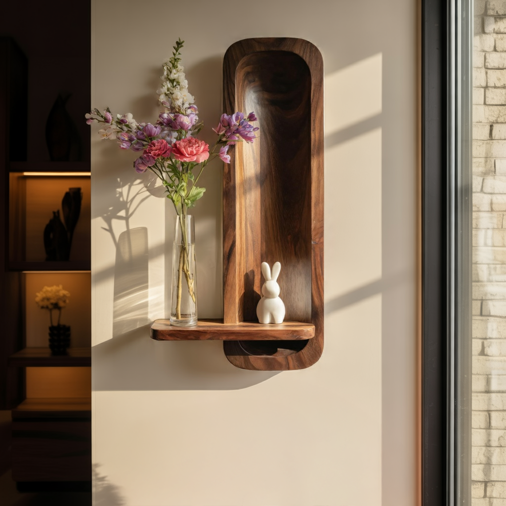 Minimalist Solid Wood Wall Niche Shelf with Sculpted Back Panel