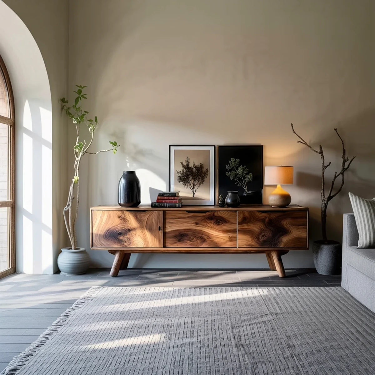 Solid Wood Sideboard with Sculptural Grain and Low Modern Profile