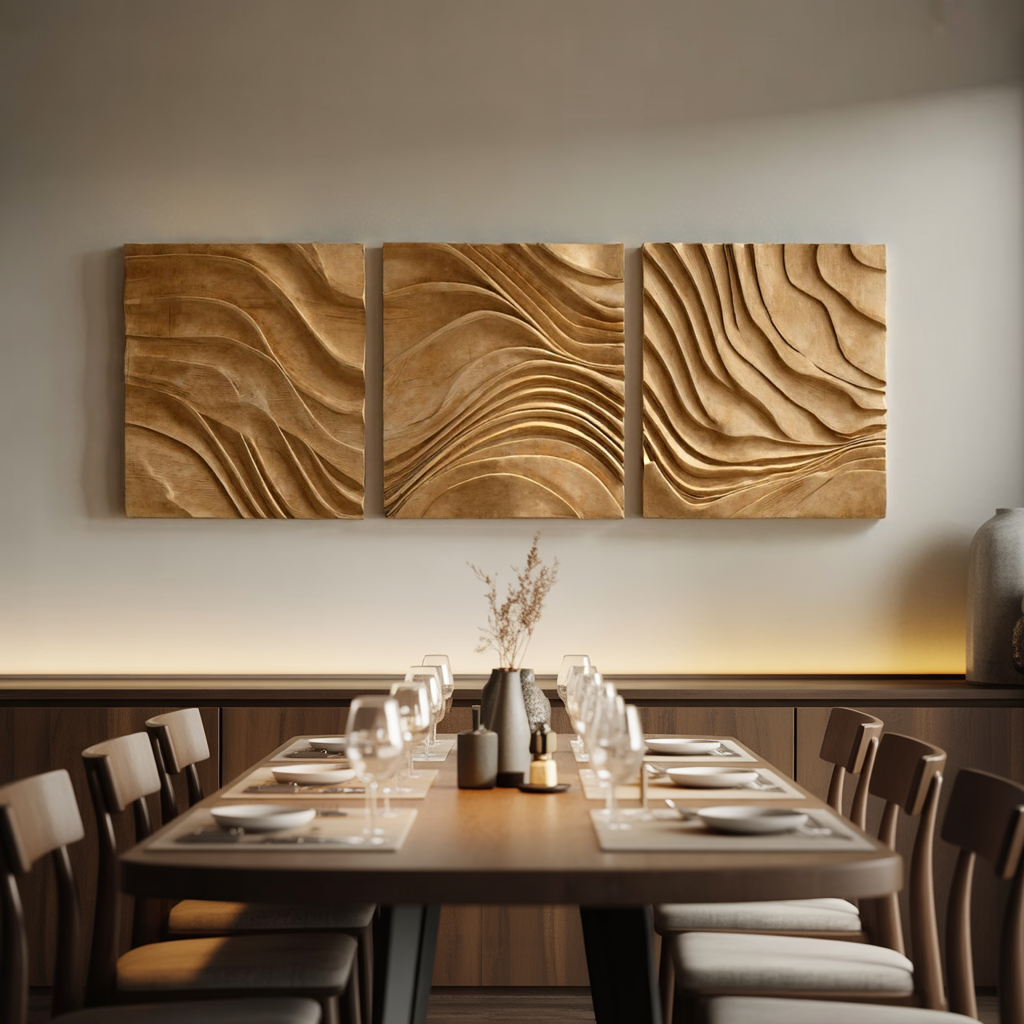 Handcarved Solid Wood Wall Art Set for Modern Living Room