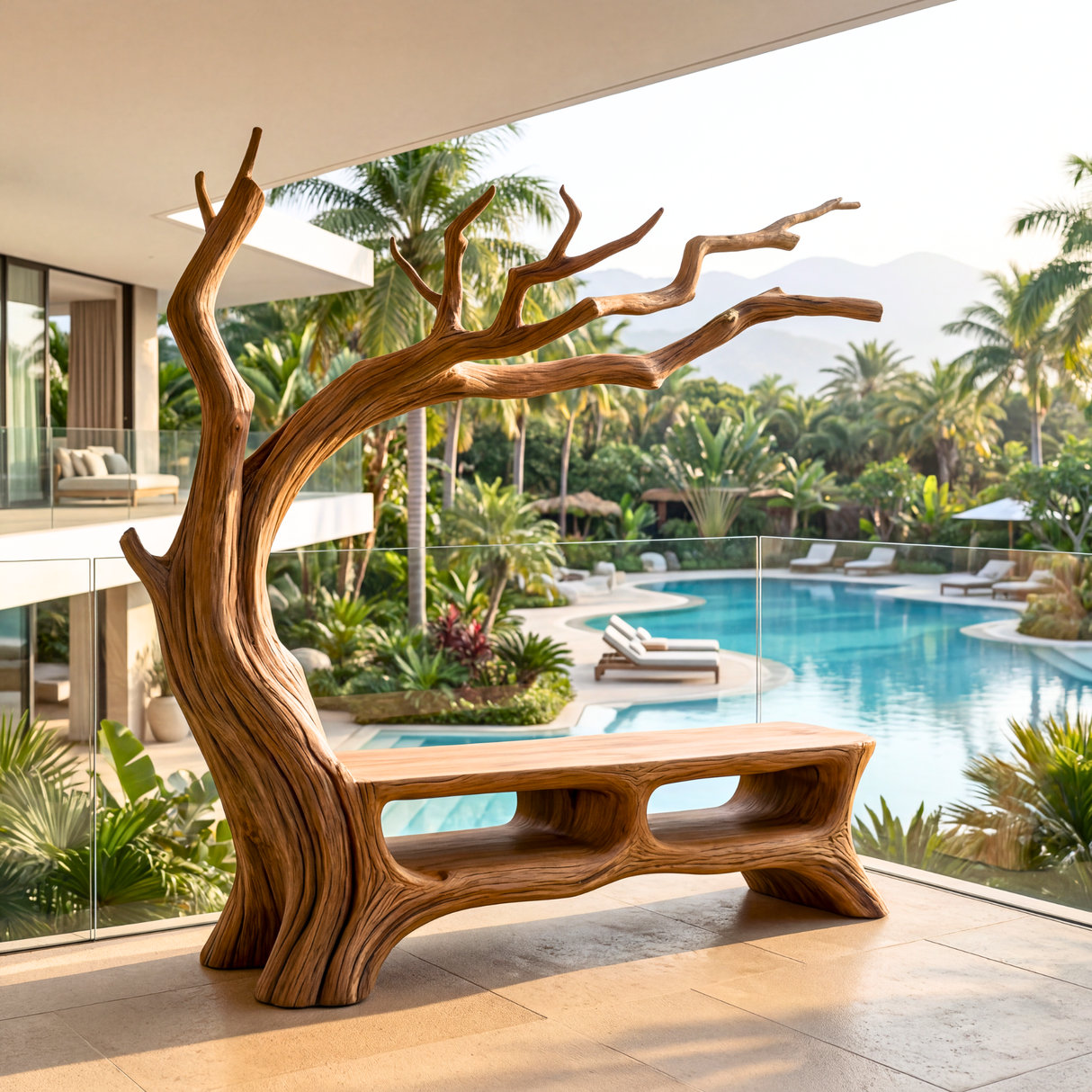 Handmade Sculptural Tree Wooden Bench
