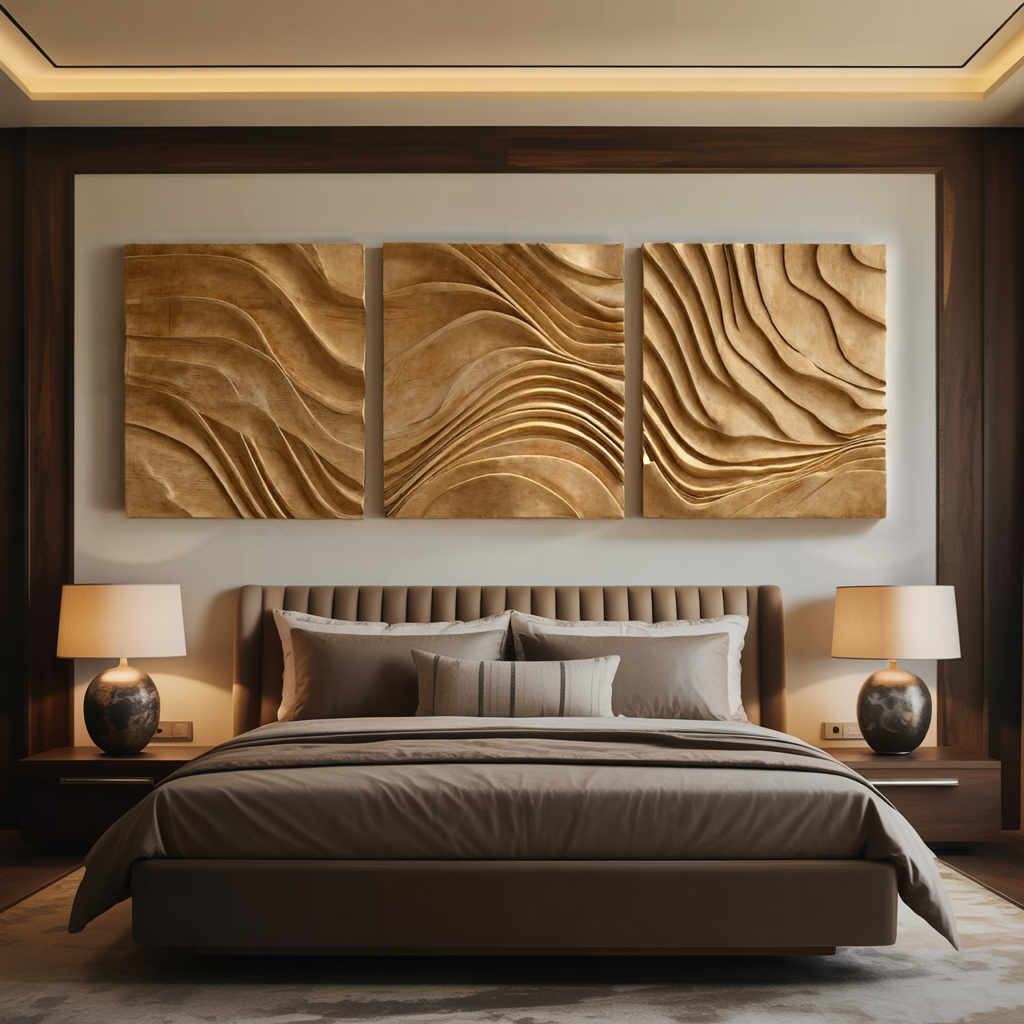 Handcarved Solid Wood Wall Art Set for Modern Living Room