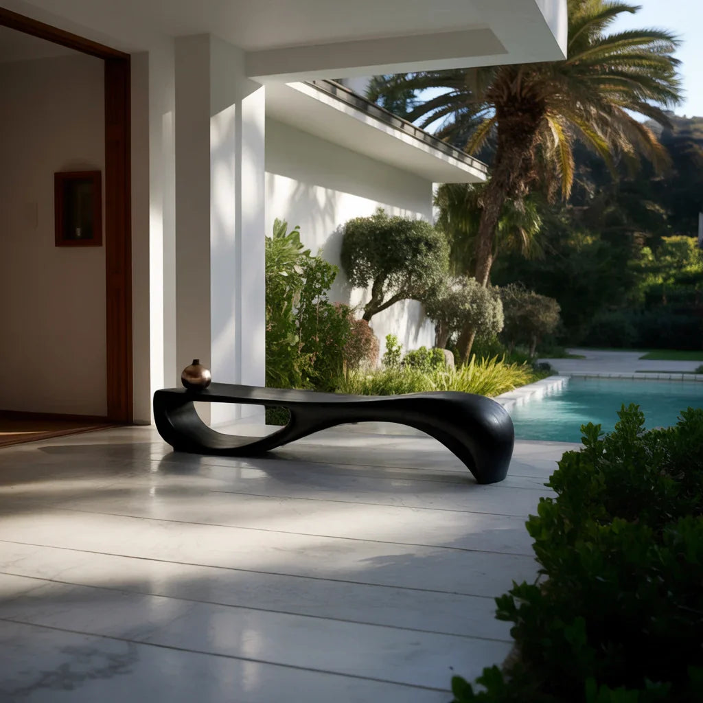 Organic Solid Wood Bench with Flowing Arch Base for Modern Space
