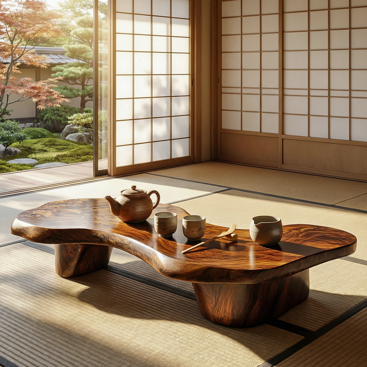 Solid Wood Organic Tea Table for Japandi Zen Living Spaces