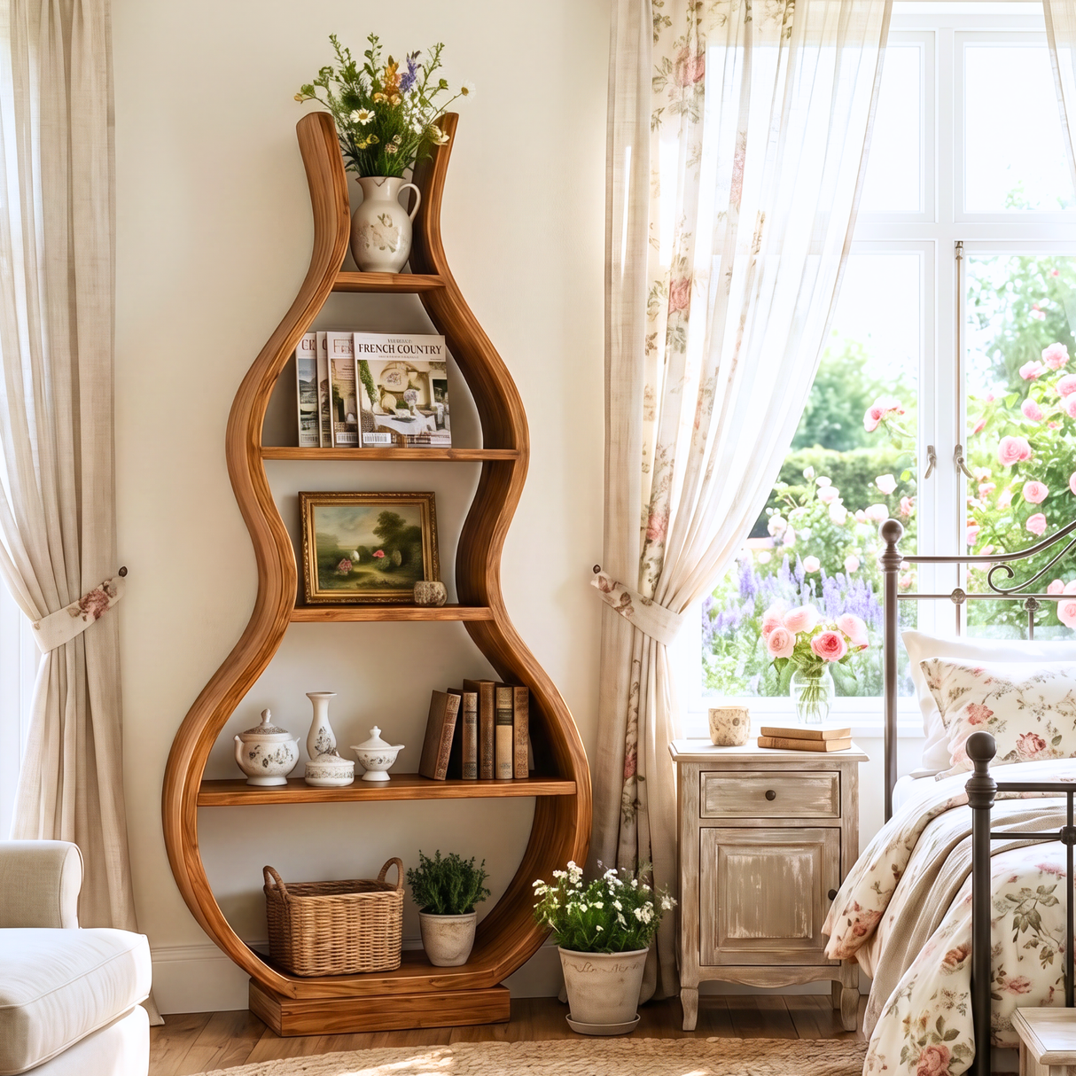 Handmade Organic Wooden Floor Shelf Sculptural Storage Display