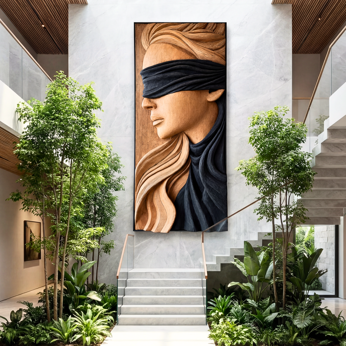 Handmade Modern Wooden Woman Portrait Wall Sculpture