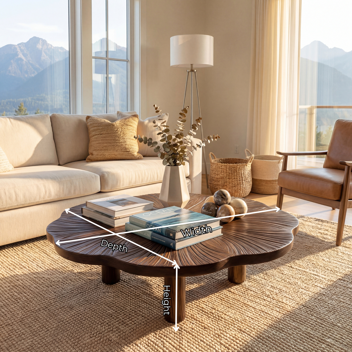 Sculptural Round Coffee Table with Carved Texture Top