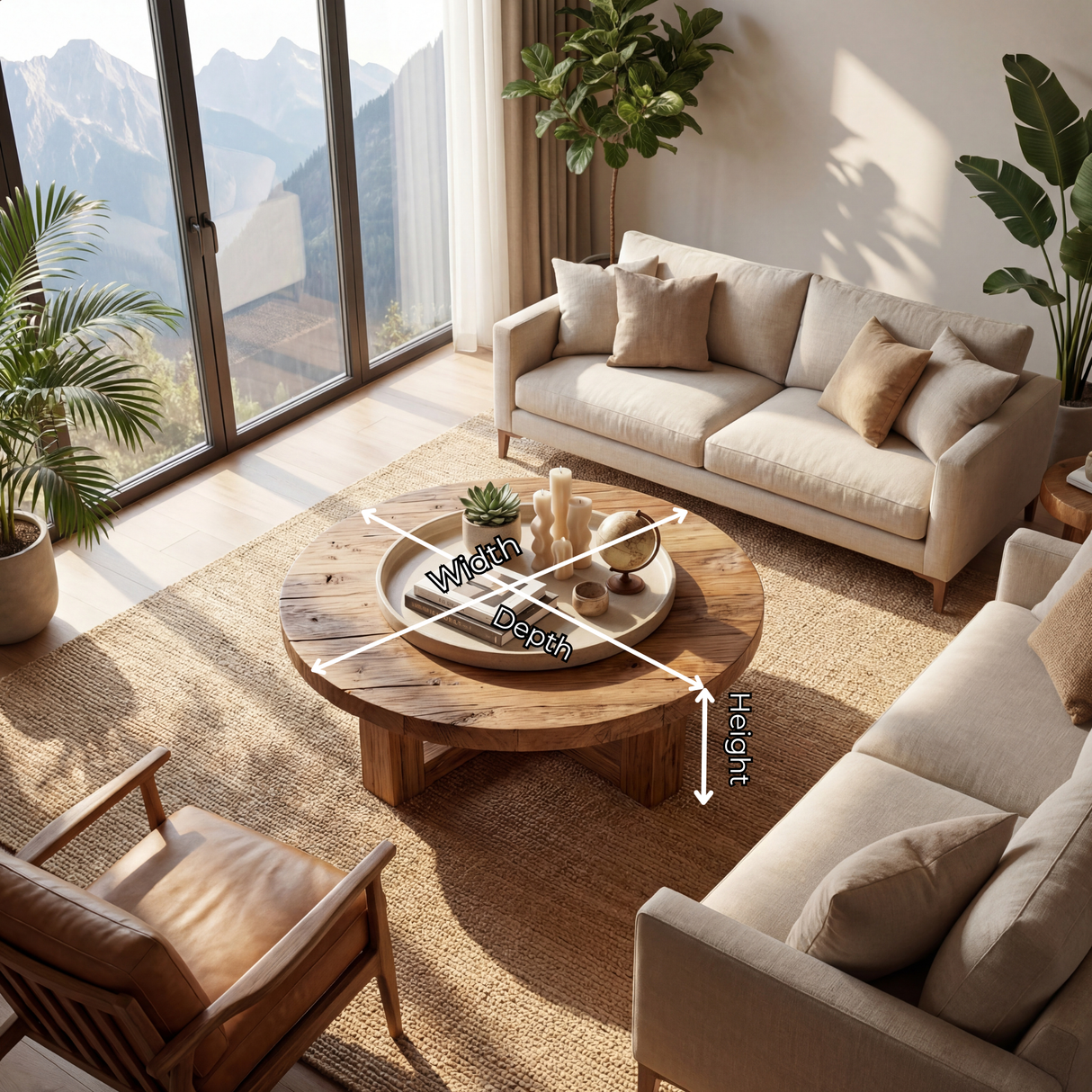 Round Wood Coffee Table with Chunky Cross Base