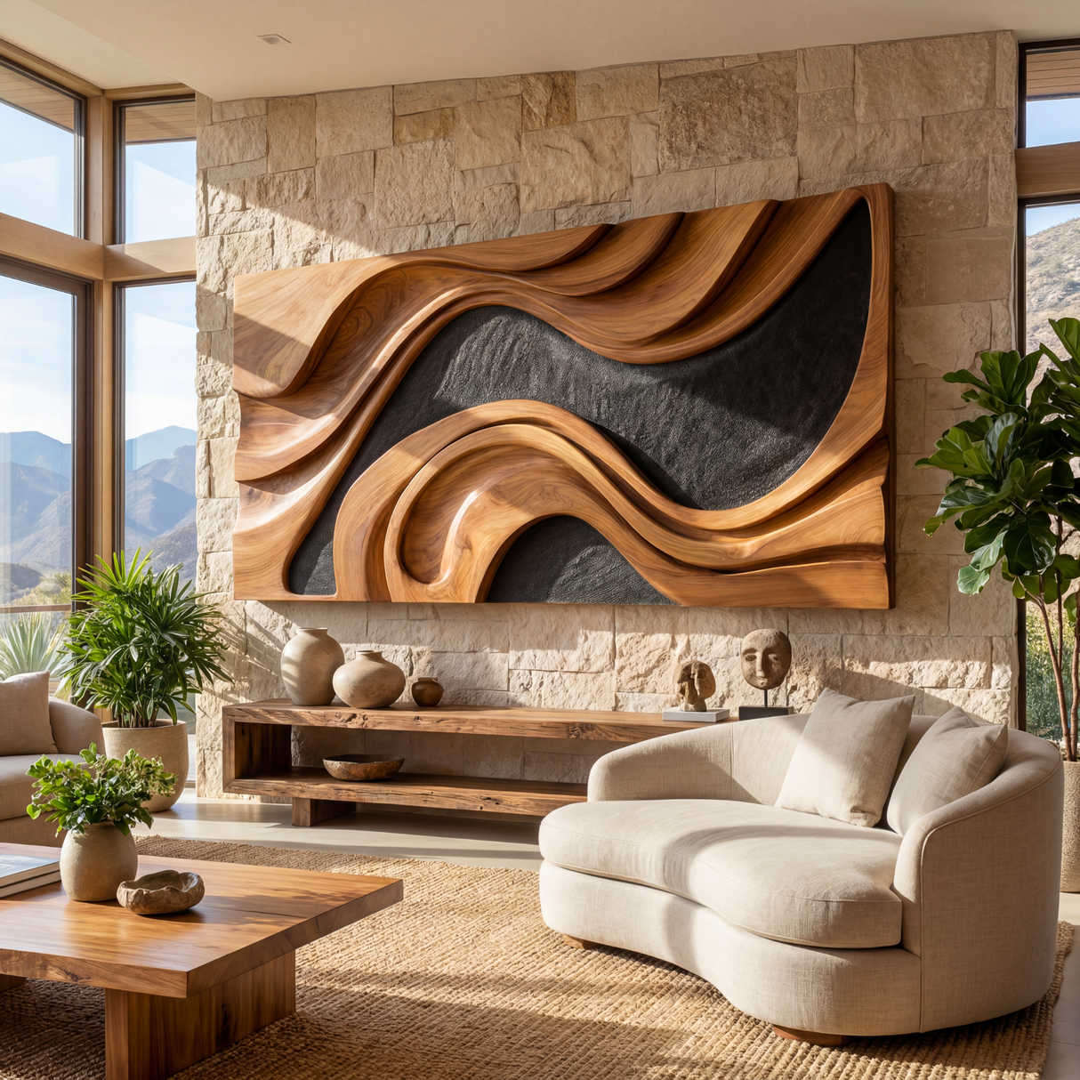 Sculpted Horizon Large Wooden Wall Art Panel Modern Organic Abstract Sculpture