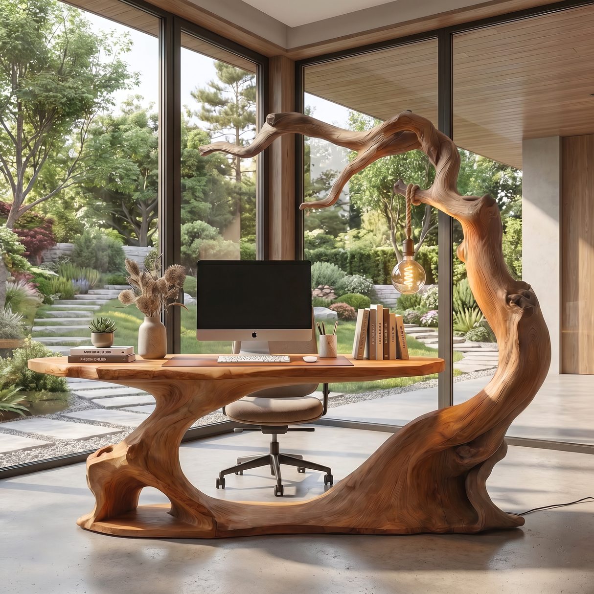 Office Desk Solid Wood with Organic Curved Design for Home Office