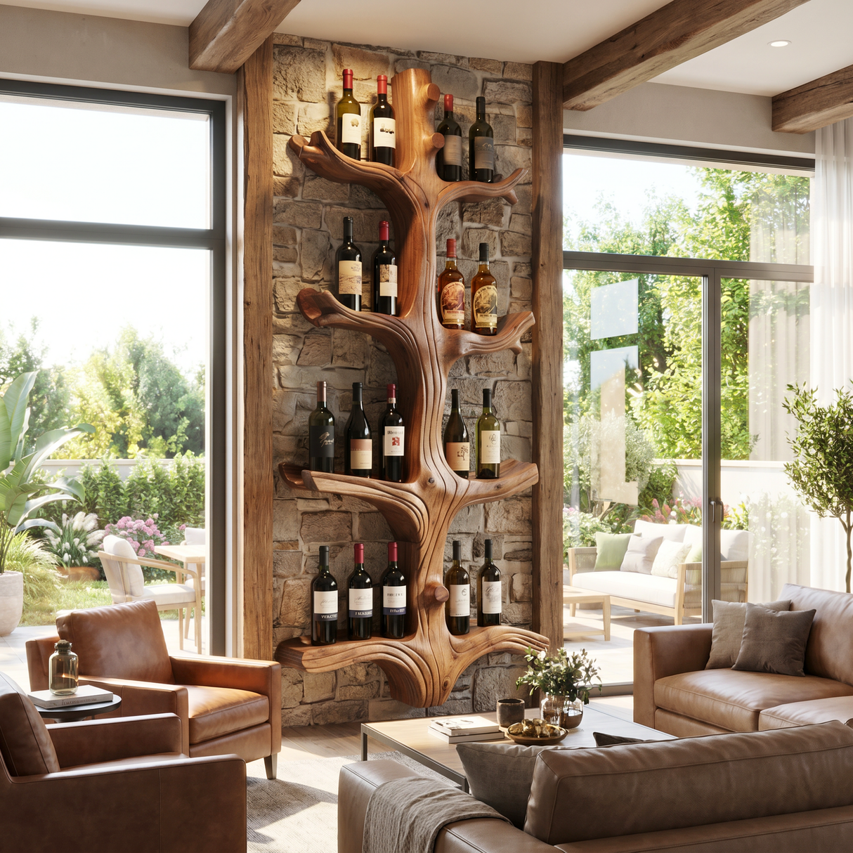 Organic Tree Wine Rack Handmade Solid Wood Wall Mounted Wine Bottle Holder