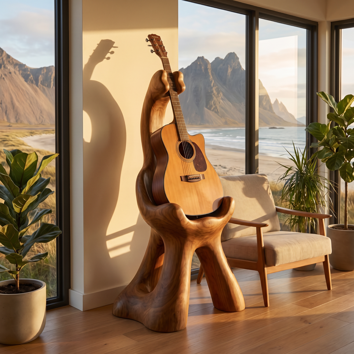 Guardian Guitar Holder Handmade Sculptural Floor Stand