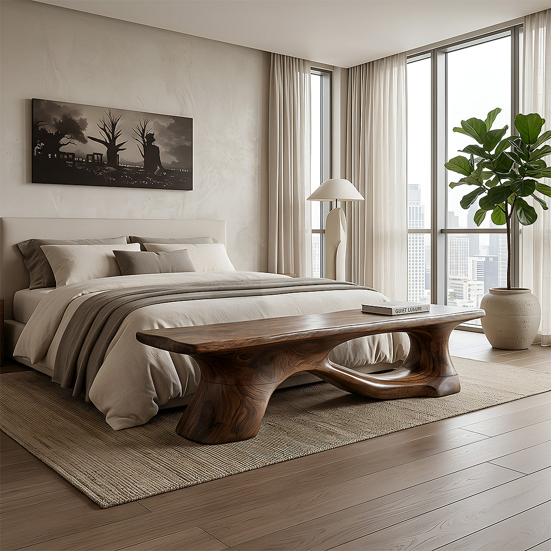 Sculptural Solid Wood Bench with Organic Form for Modern Interiors