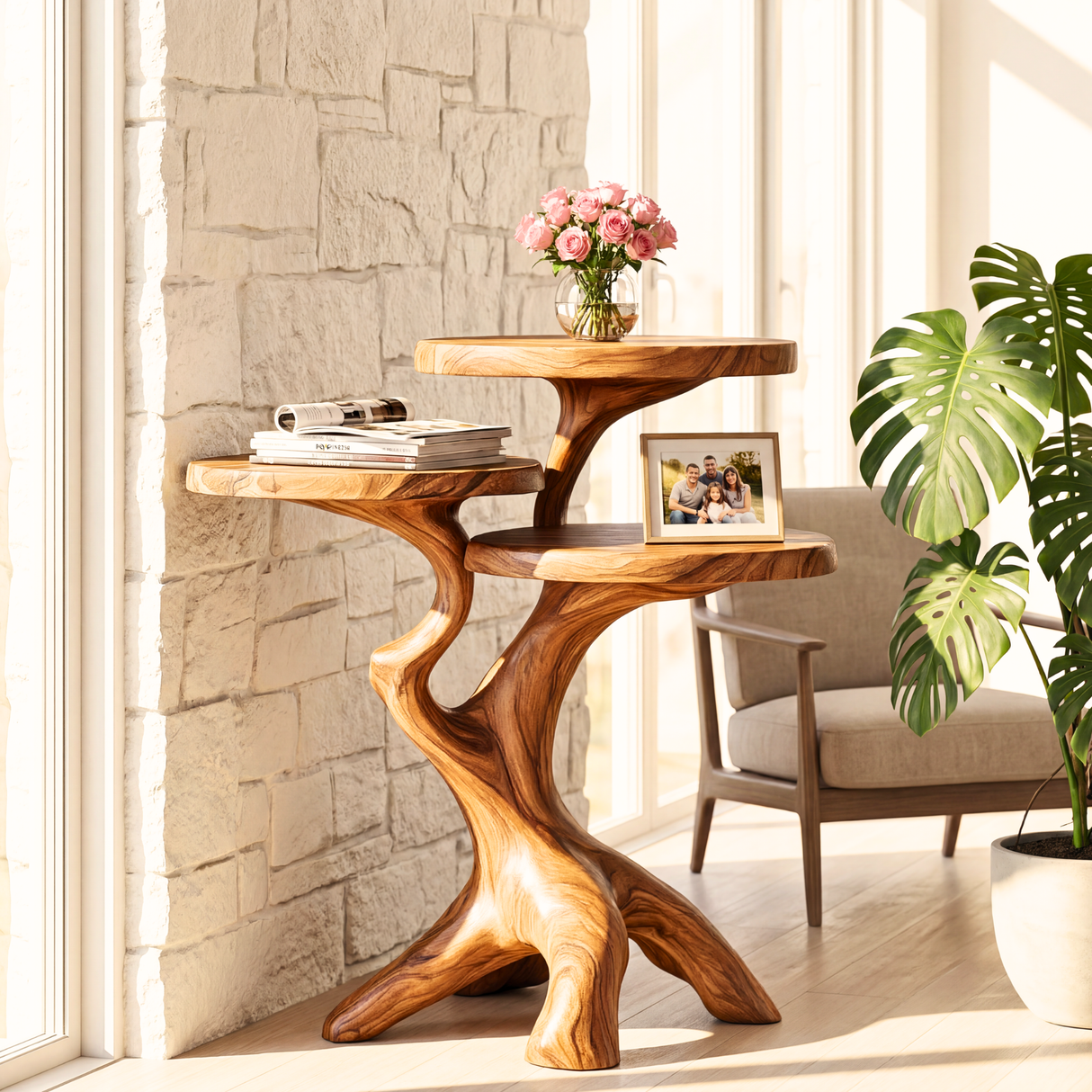 Organic Spa Side Table Handmade Tree Root Display Stand