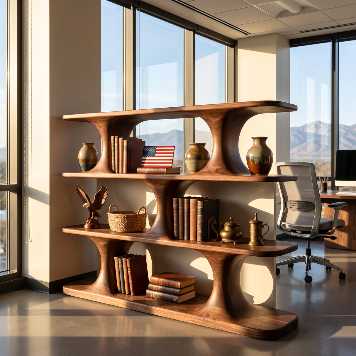 Sculpted Wooden Bookshelf Handmade Organic Shelving Unit