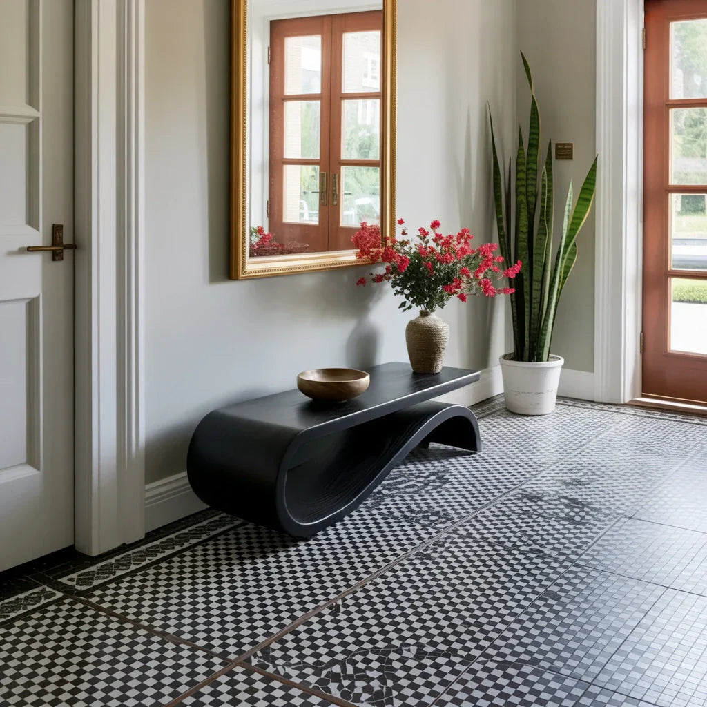Organic Solid Wood Bench with Loop Base for Minimalist Entryway
