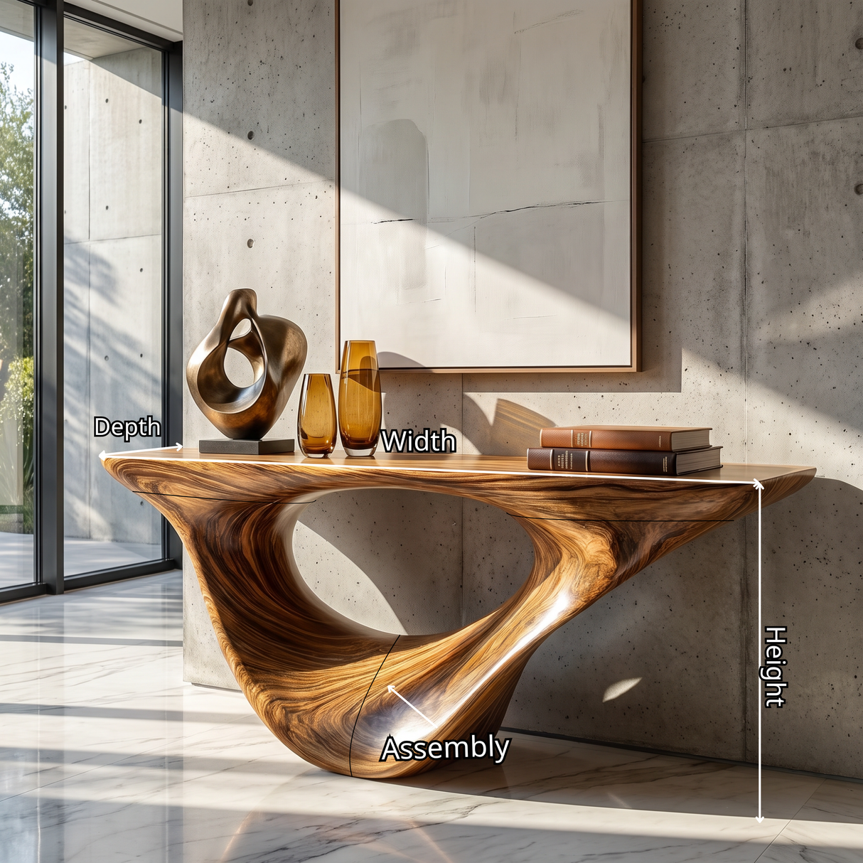 Console Table Solid Wood with Sculptural Organic Loop Base