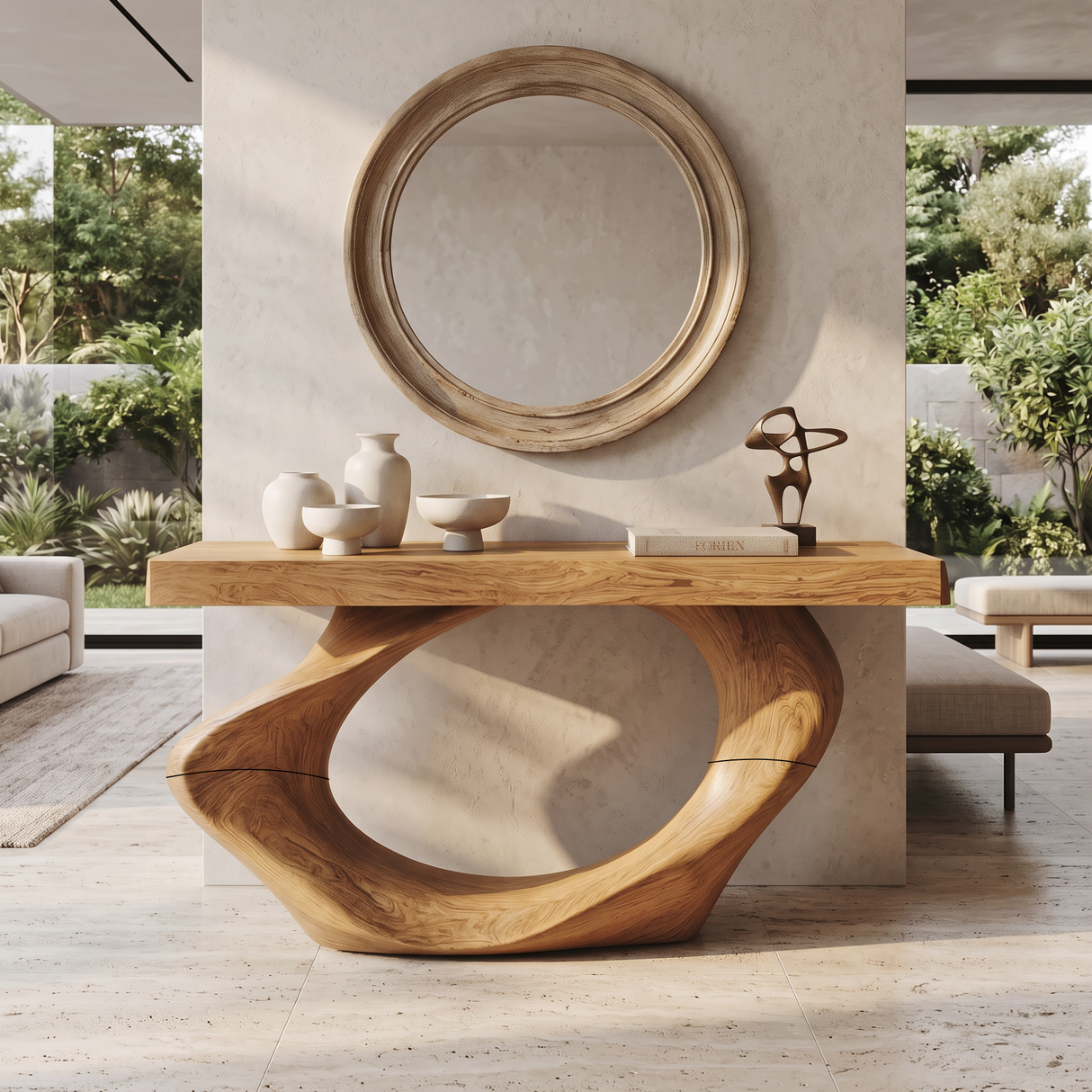 Console Table Solid Wood with Oval Loop Base for Entryway Decor