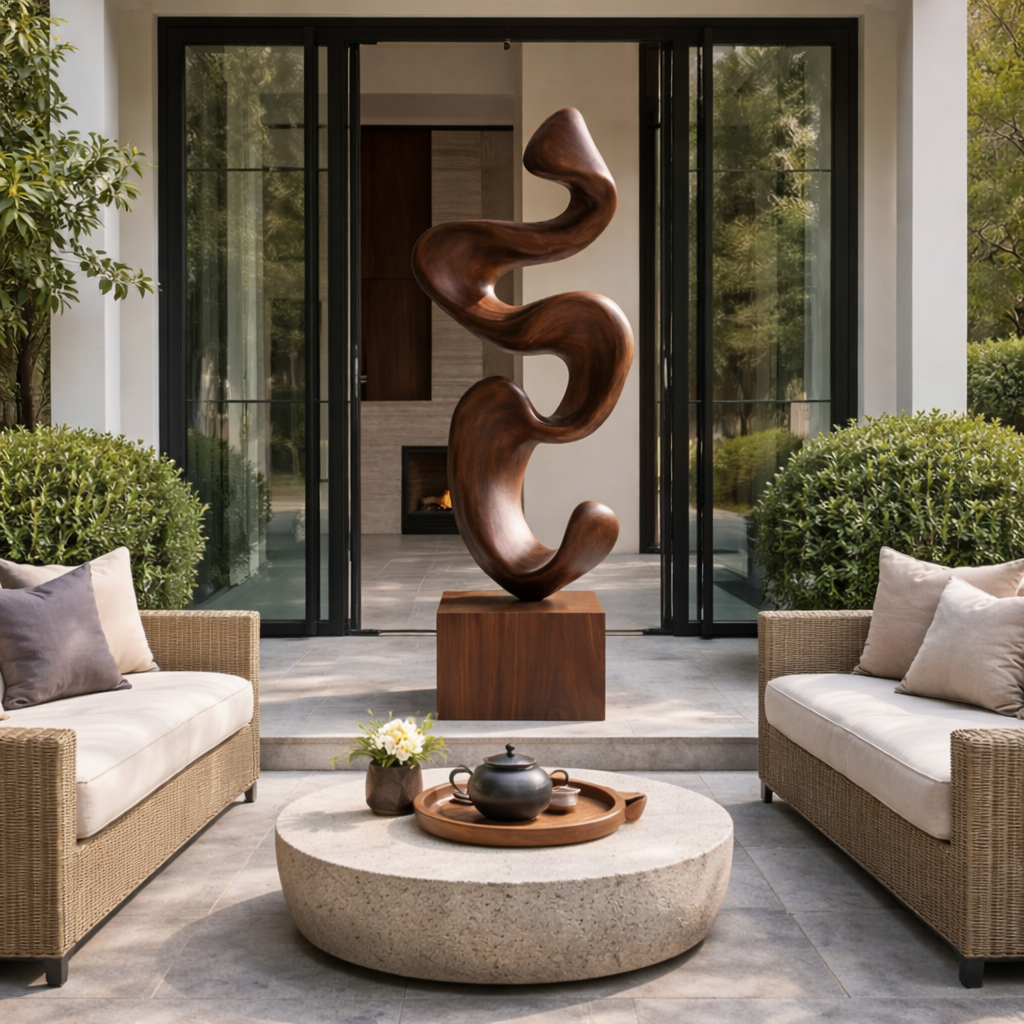 Modern Abstract Solid Wood Sculpture for Living Room Contemporary Organic Art