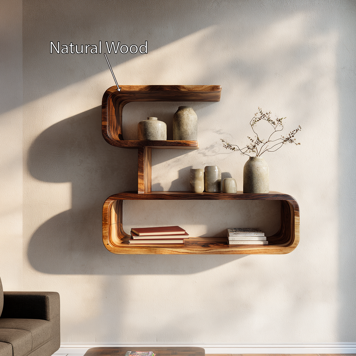 Modern Solid Wood Geometric Wall Shelf with Rounded Edges