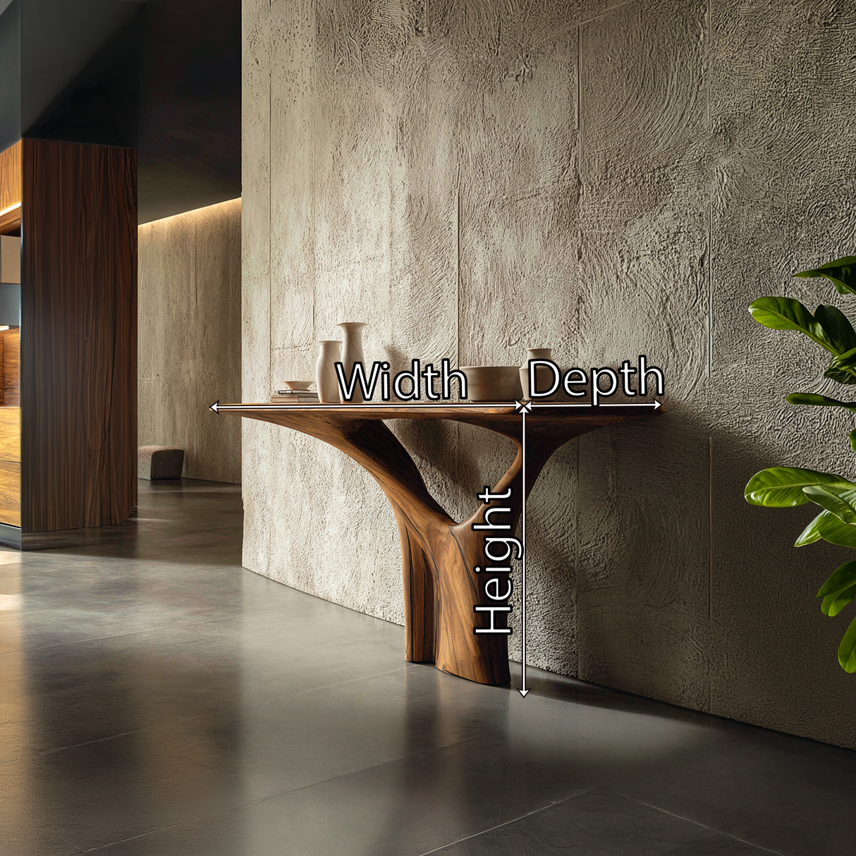 Solid Wood Sculptural Console Table with Tree Base
