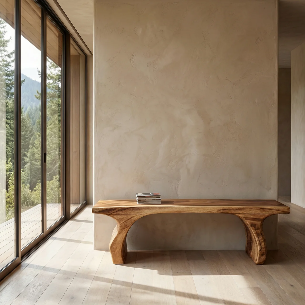 Live Edge Solid Wood Bench Organic Modern Handcrafted Seating