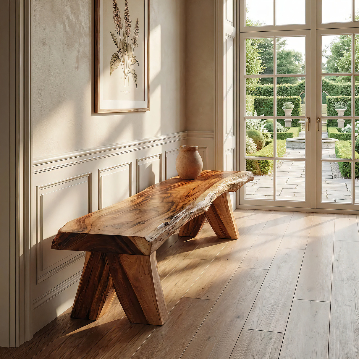 Handcrafted Live Edge Wood Bench Organic Modern Entryway Seating