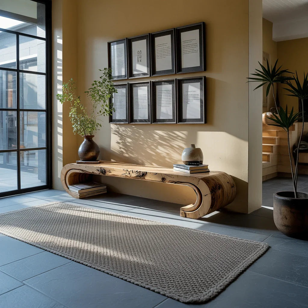 Solid Wood Loop Bench with Curved Ends for Minimalist Entryway