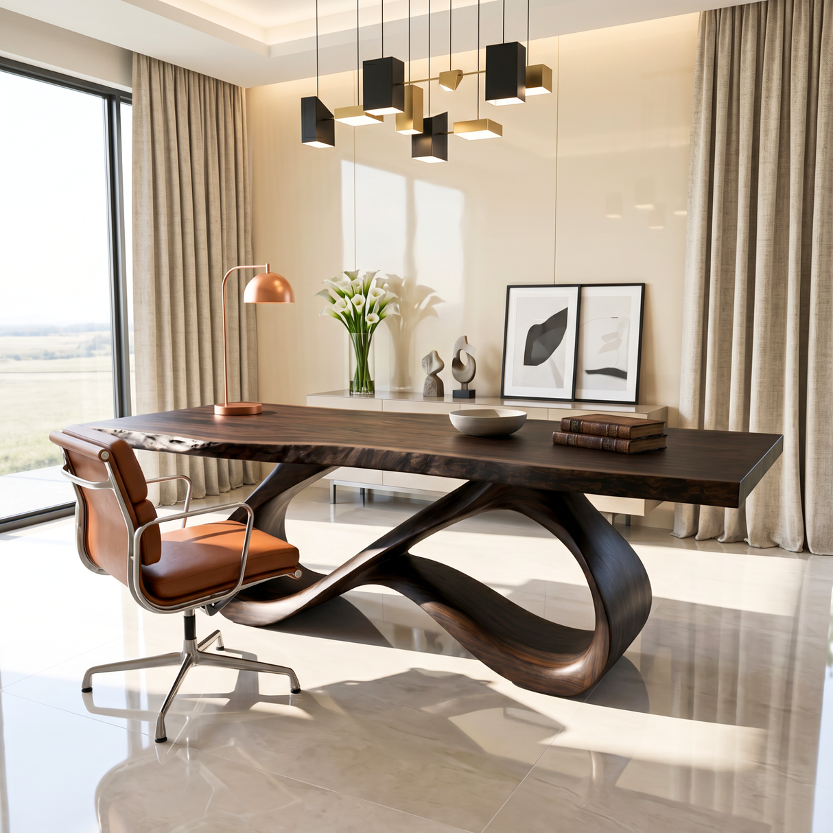 Organic Solid Wood Desk with Infinity Loop Sculptural Base