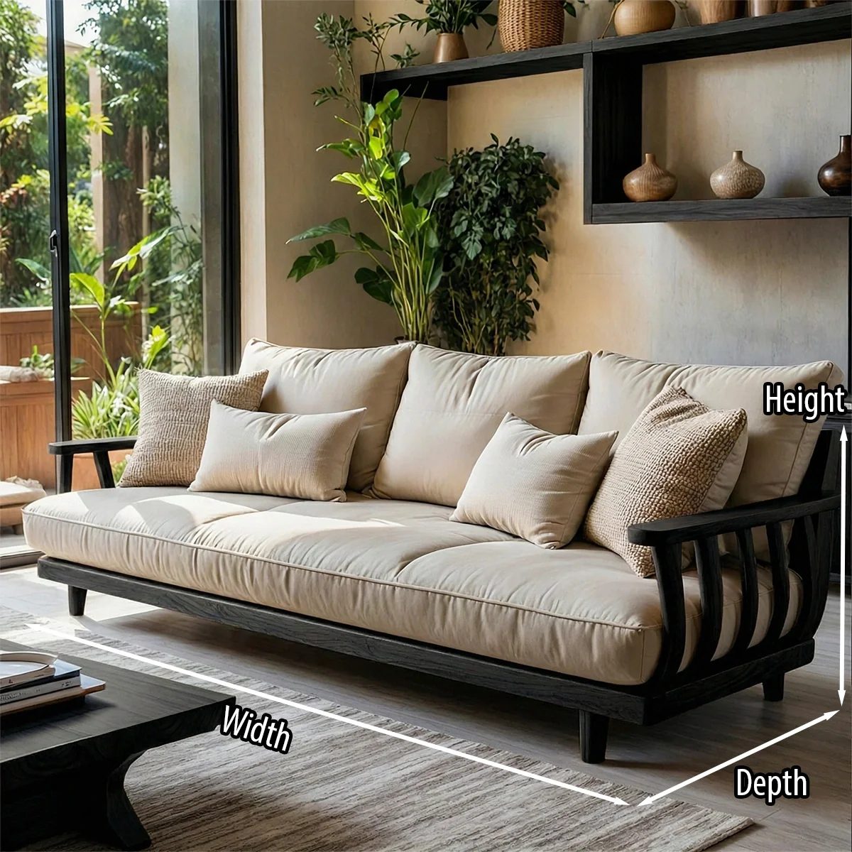 Solid Wood Frame Sofa with Linen Cushions for Organic Modern Living