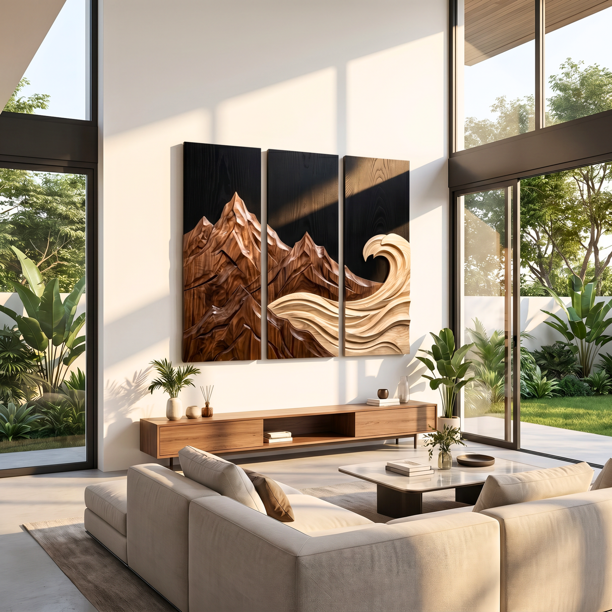 Mountain Wave Triptych Wood Wall Sculpture