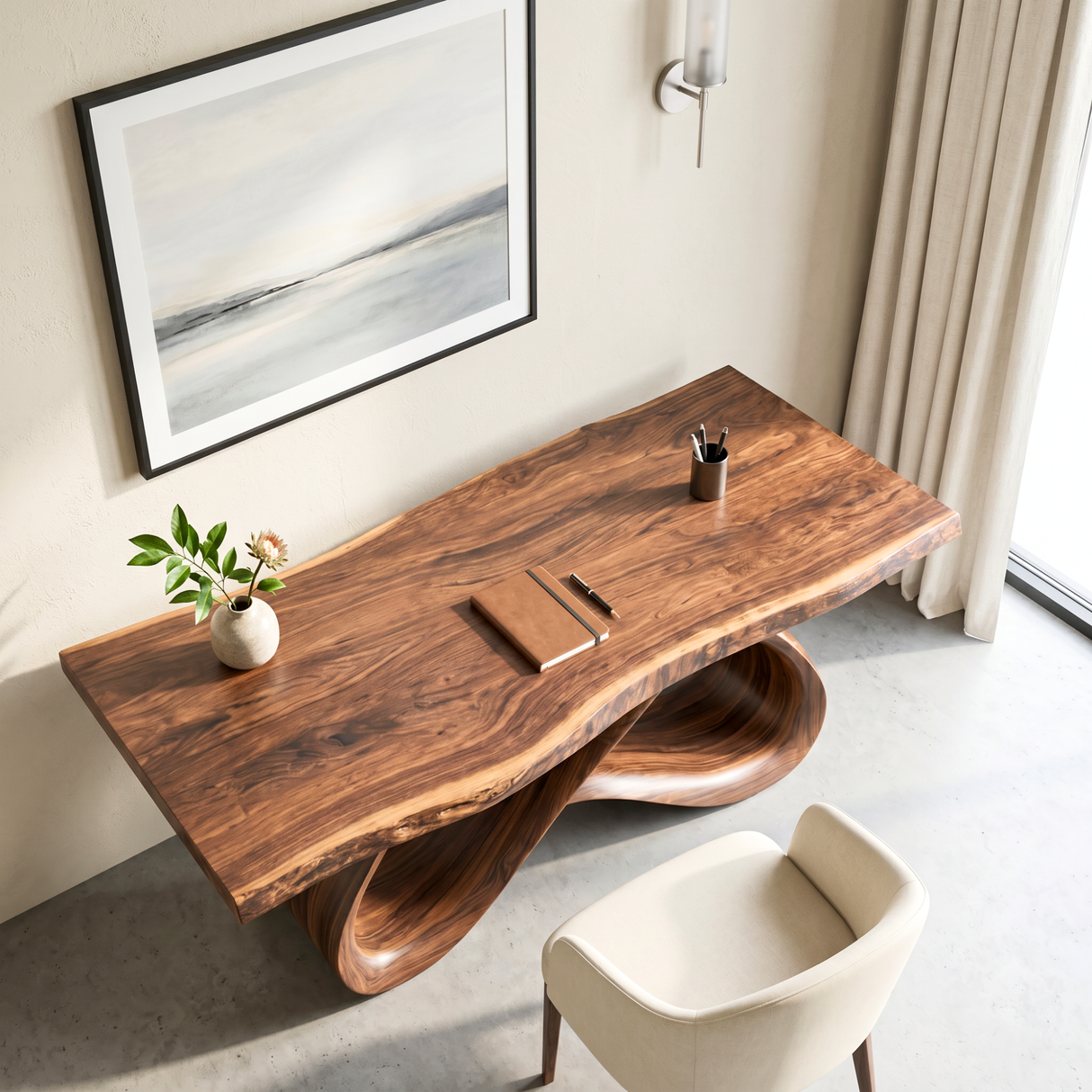Organic Solid Wood Desk with Infinity Loop Sculptural Base