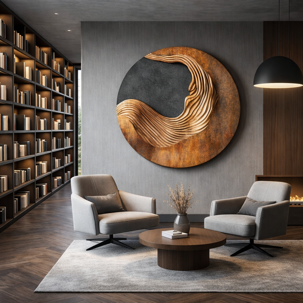 Contemporary Abstract Solid Wood Wall Sculpture for Living Room