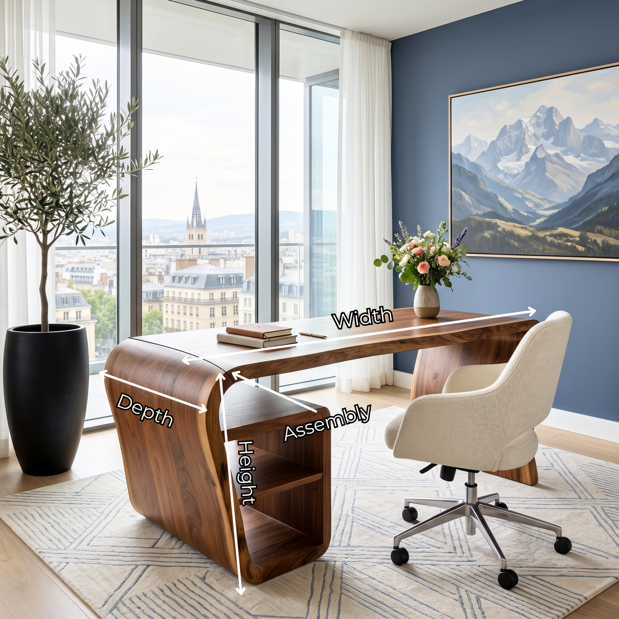 Organic Solid Wood Desk with Waterfall Side Shelf