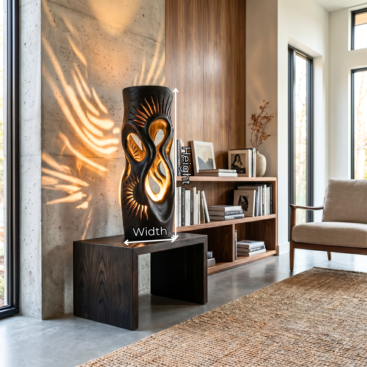 Radiant Sunbeam Wood Table Lamp with Organic Cutouts