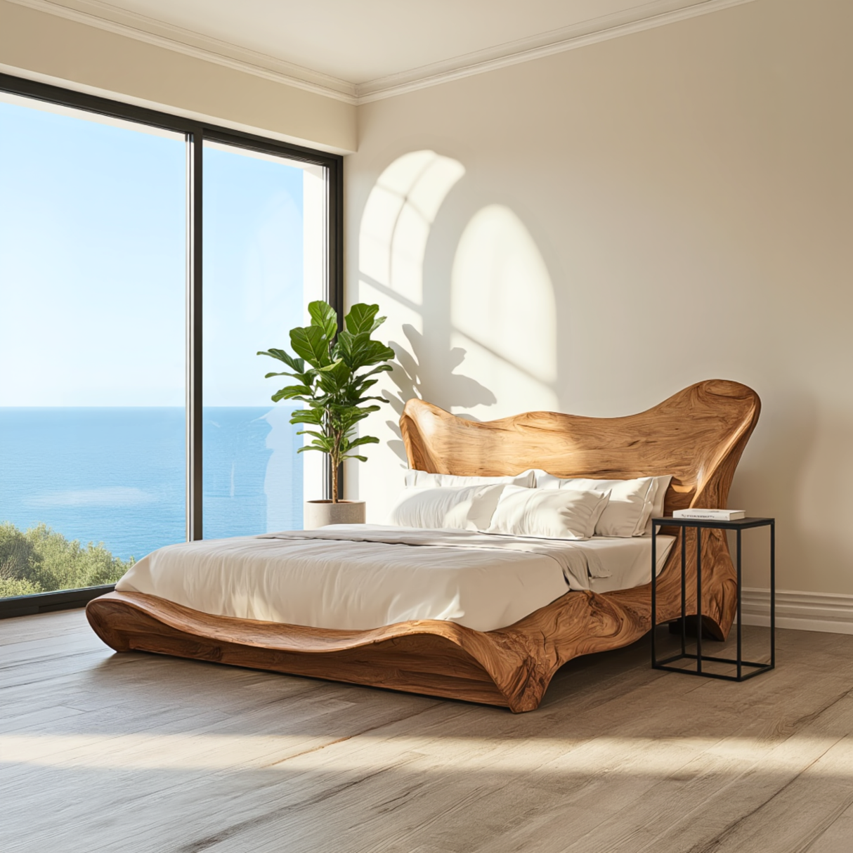 Sculptural Wood Bed with Flowing Organic Silhouette