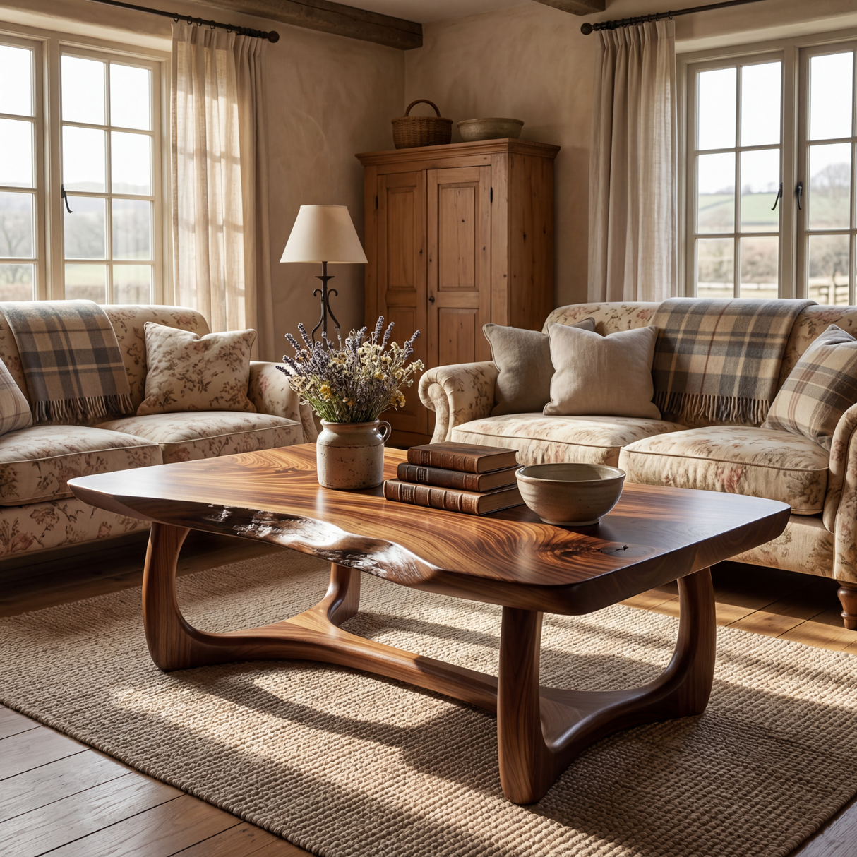 Organic Solid Wood Coffee Table with Natural Edge Detail