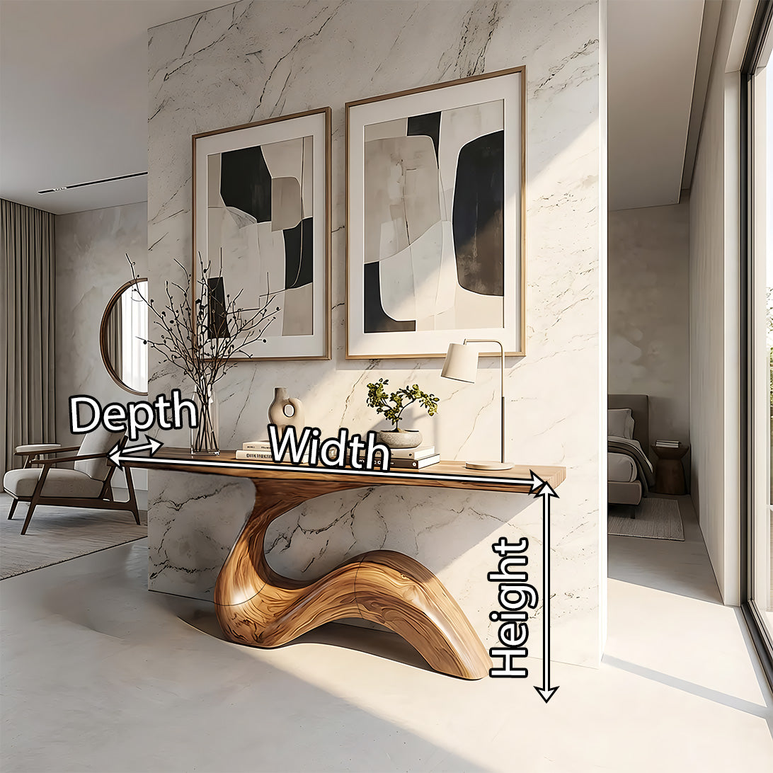 Handcrafted Solid Wood Wave Console Table with Sculpted Base