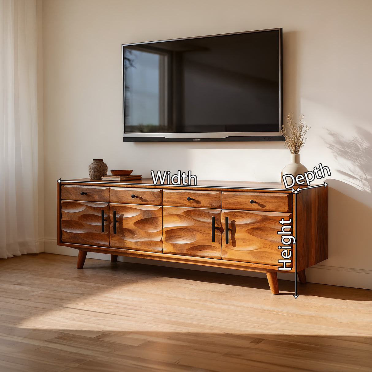 Solid Wood Sculpted Media Console for Modern Living