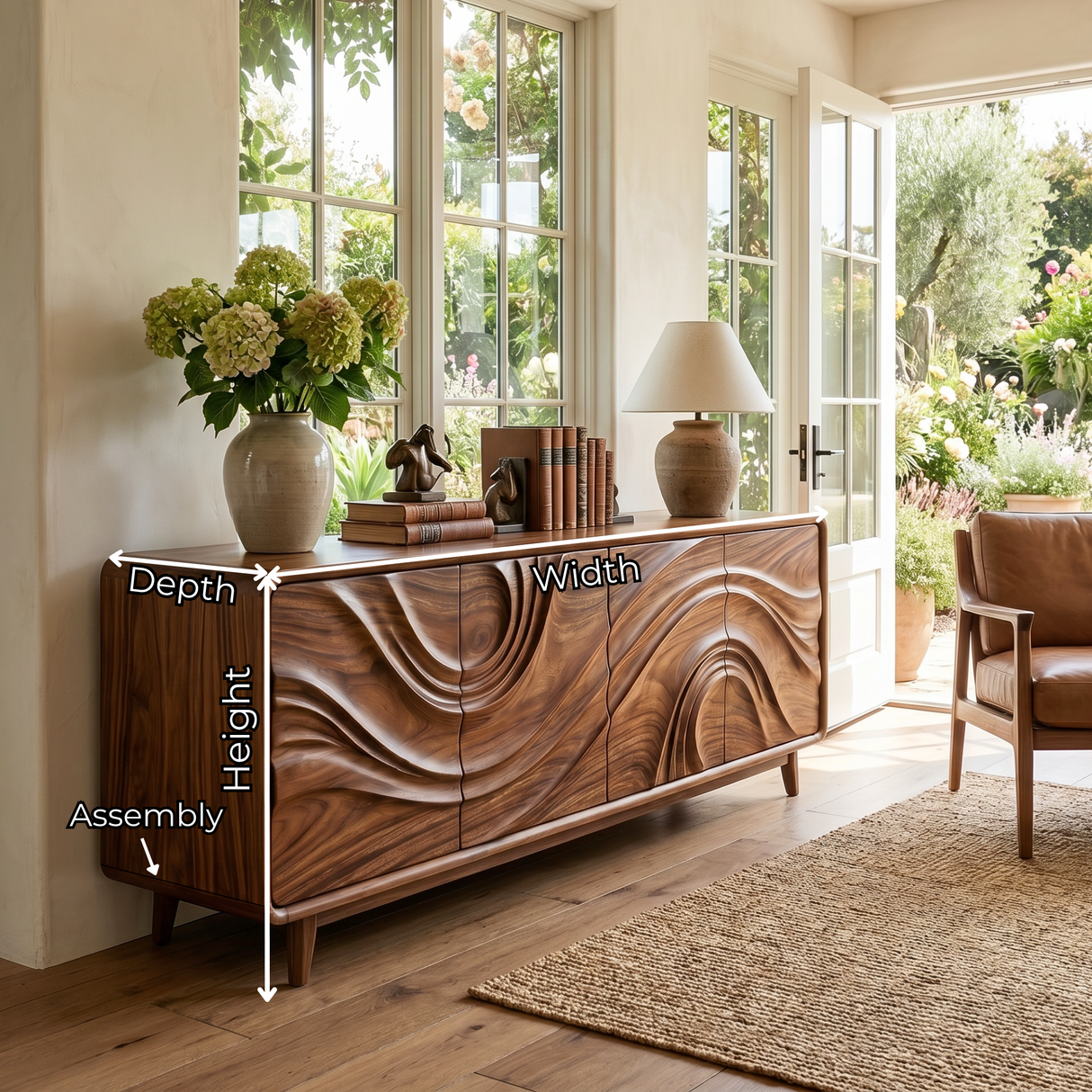 Solid Wood Four Door Media Sideboard with Sculpted Flow Front