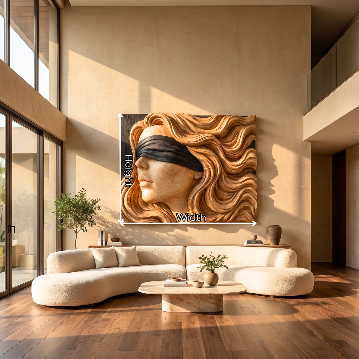 Handmade Wooden Blindfold Woman Wall Sculpture Artwork
