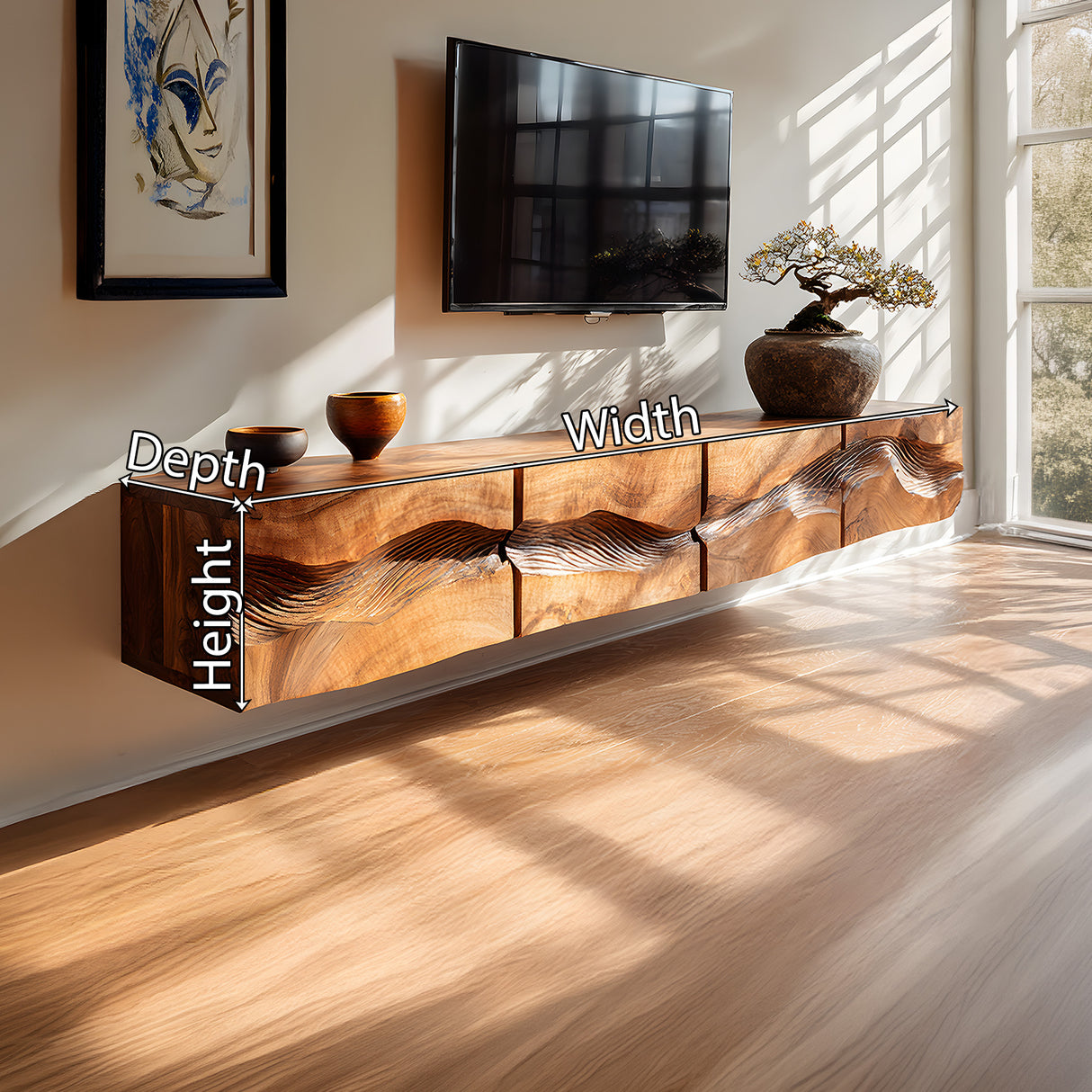 Artisan Sculpted Solid Wood Floating TV Console
