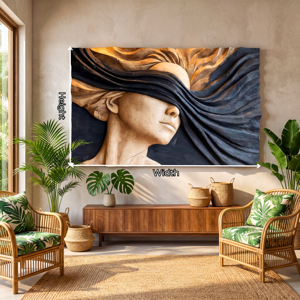 Ethereal Flow Wooden Relief Portrait Sculpture Wall Art