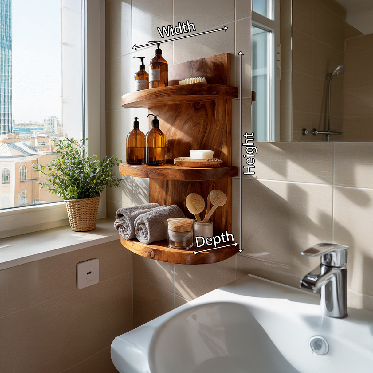 Corner Solid Wood Wall Shelves with Organic Curves