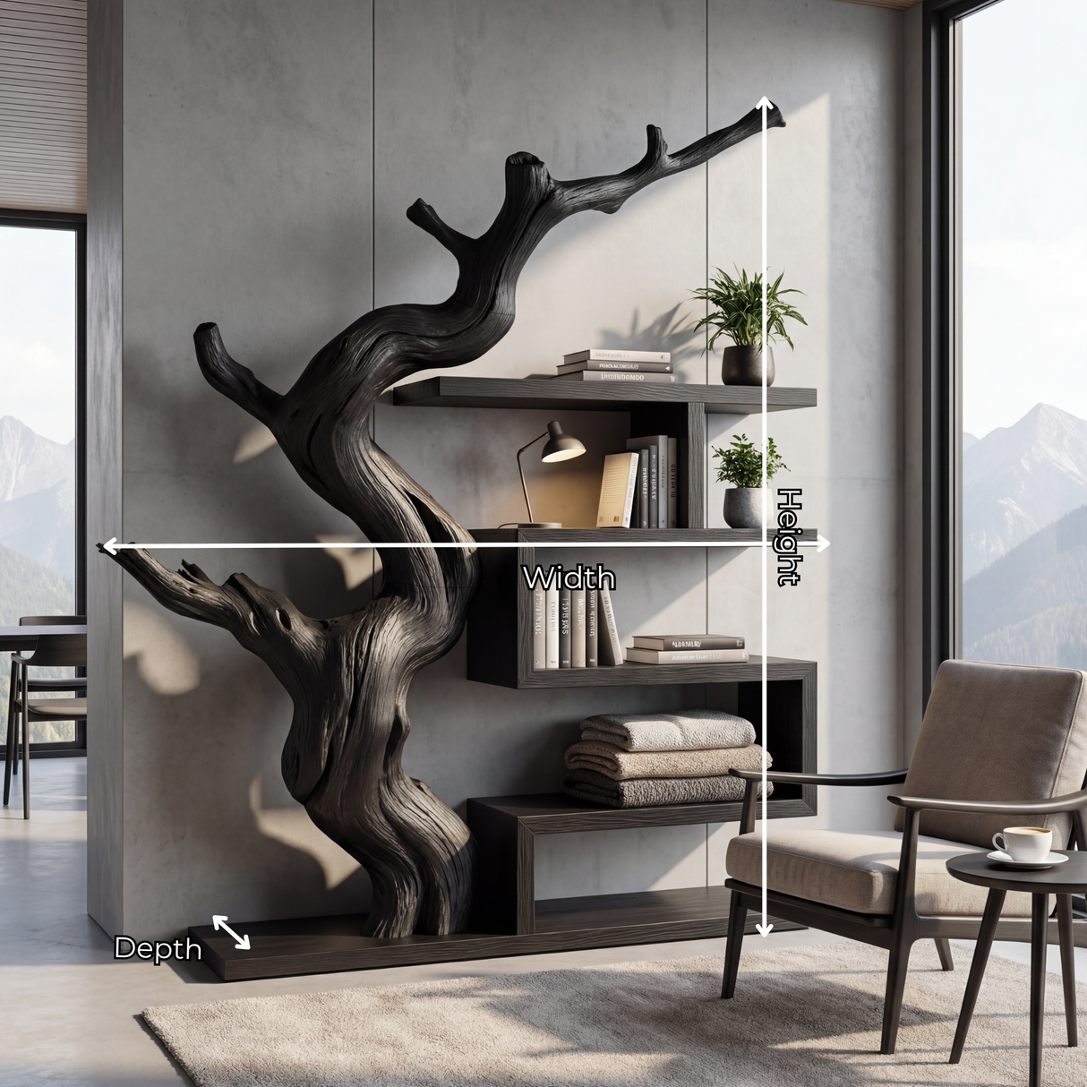 Sculptural Bookshelf with Organic Tree Form Modern Display Shelf