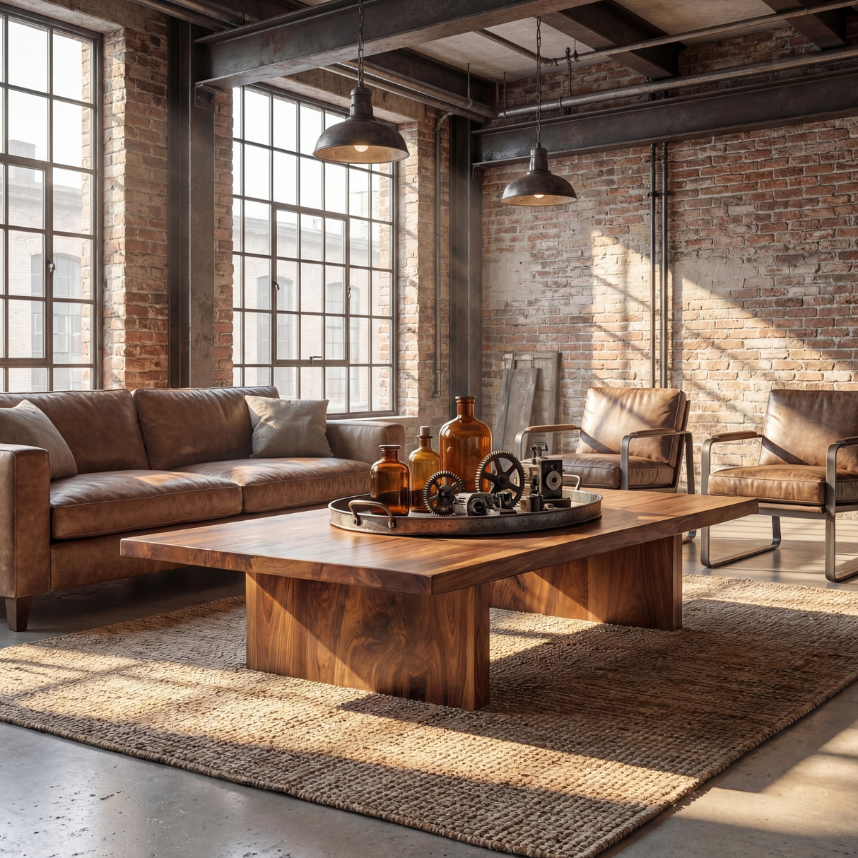 Rectangular Wood Coffee Table with Chunky Panel Legs