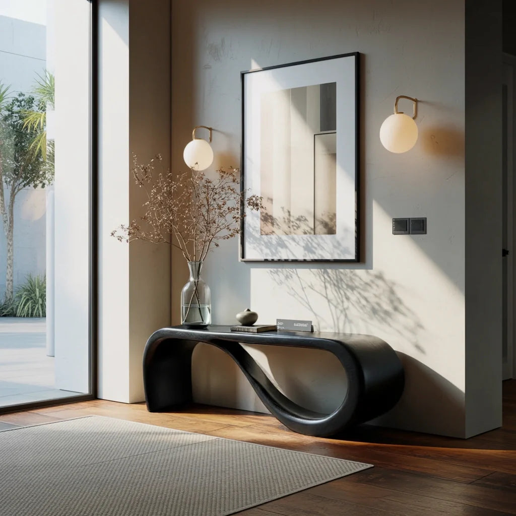 Organic Loop Solid Wood Console Table with Sculptural Curved Base